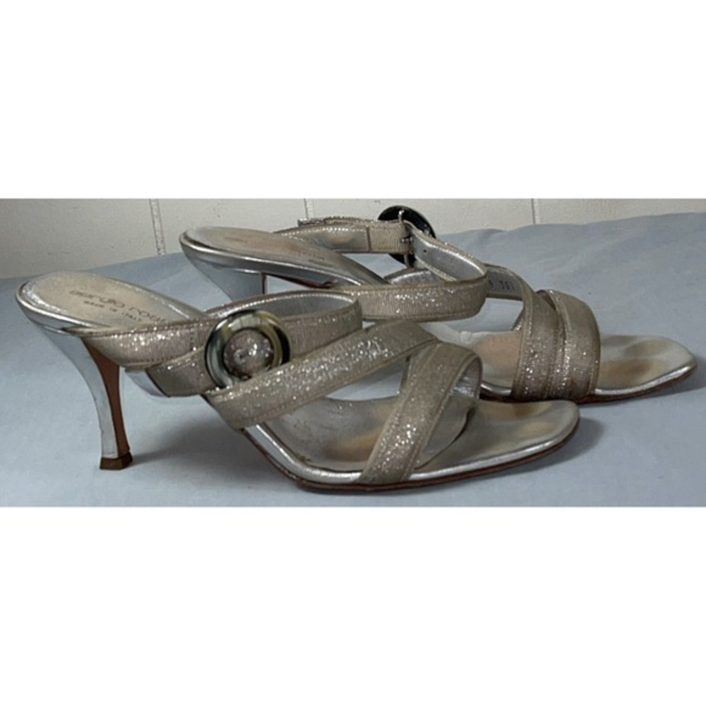 sergio rossi 38.5 heels silver metallic‎ open toe slide on Italy